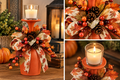 Rustic Wine Glass Candle Holder With Orange Autumn Bow