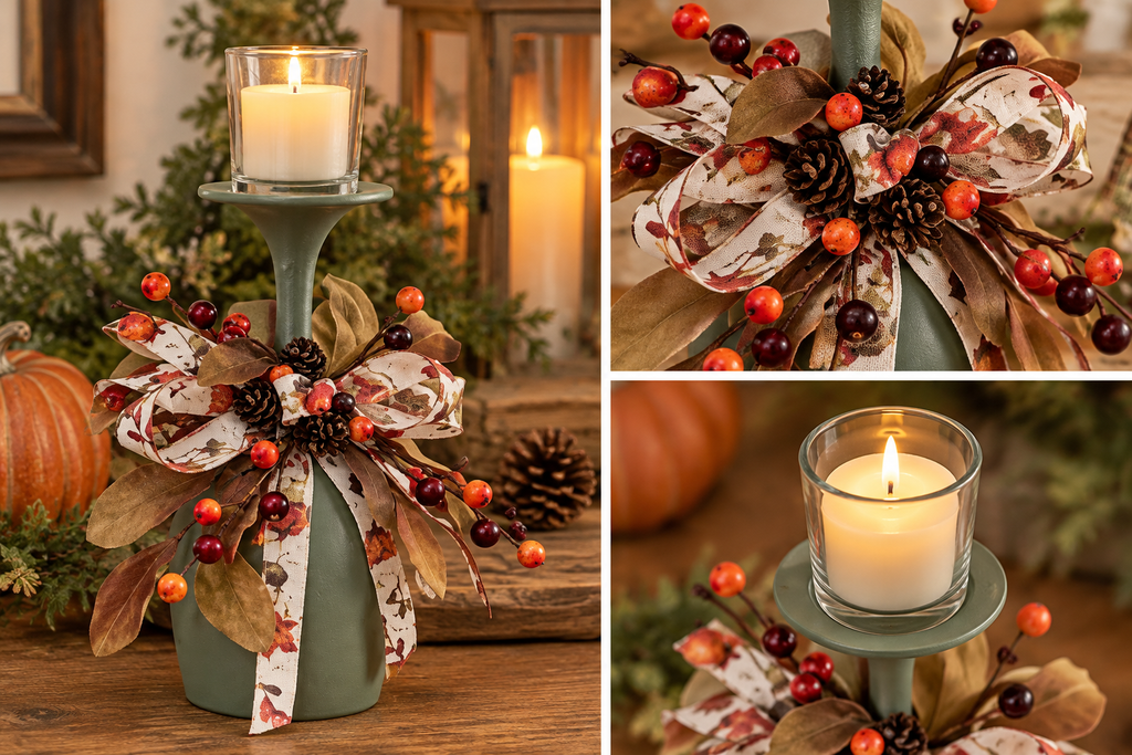 Fall Sage Green Wine Glass Candle Holder