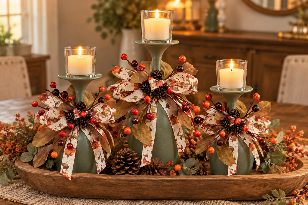 Fall Sage Green Wine Glass Candle Holder