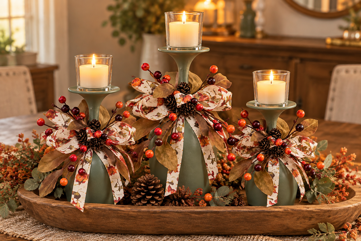 Fall Sage Green Wine Glass Candle Holder