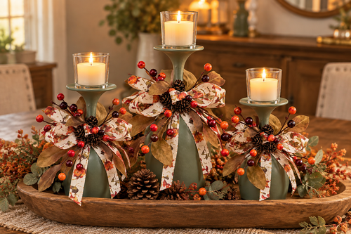 Fall Sage Green Wine Glass Candle Holder