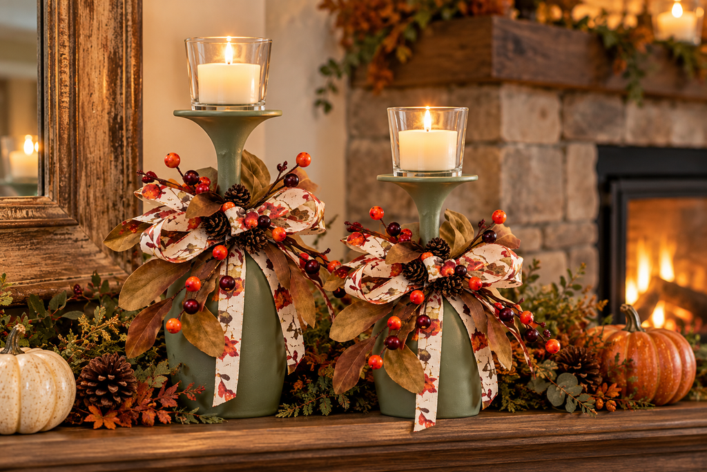 Fall Sage Green Wine Glass Candle Holder